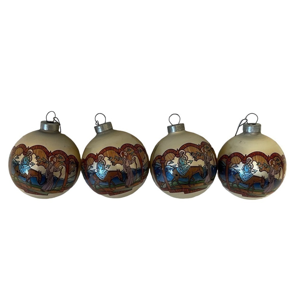 Set of 4 Vintage Christmas Ornaments Balls Mary And Joseph With Child